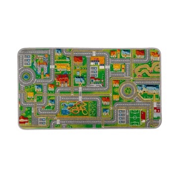 Barnmatta PLAYTOWN 200x280 cm – färgglad med stadsmotiv