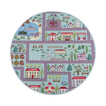 Barnmatta STELLA STREETS 120 cm turkos/stadsmotiv