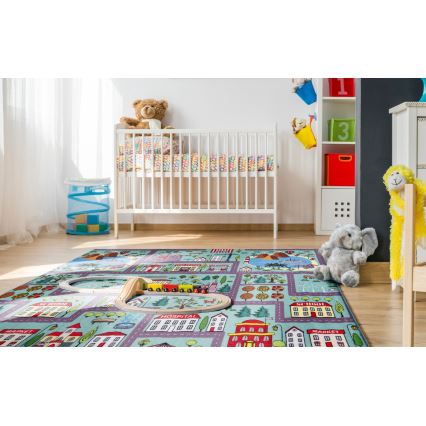 Barnmatta STELLA STREETS 120x170 cm turkos/stadsmotiv