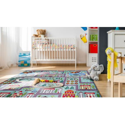 Barnmatta STELLA STREETS 80x100 cm turkos/stad