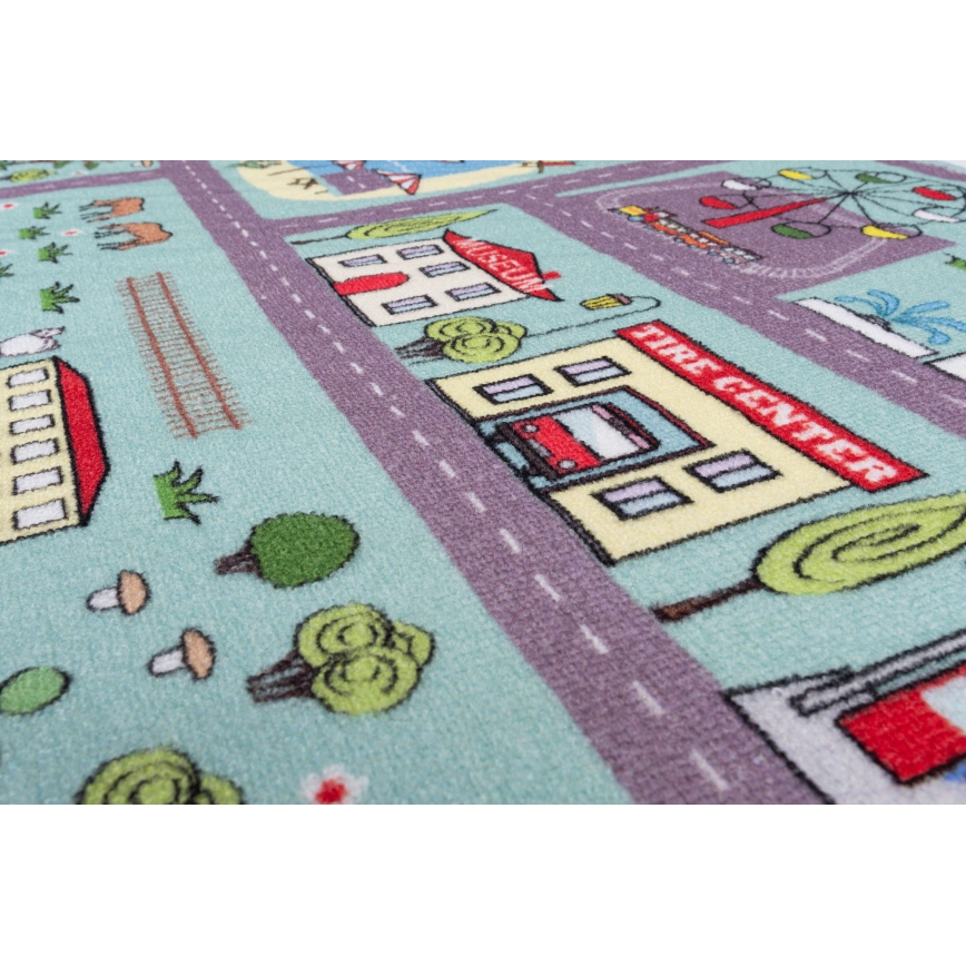 Barnmatta STELLA STREETS 80x100 cm turkos/stad