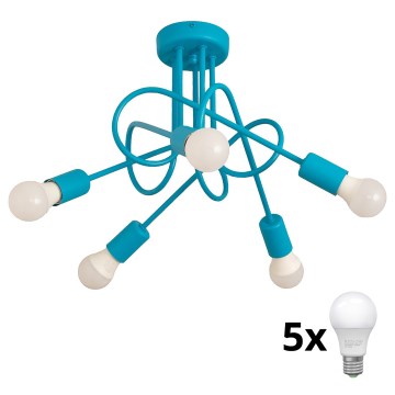 Barnplafondlampa OXFORD 5xE27/15W/230V blå