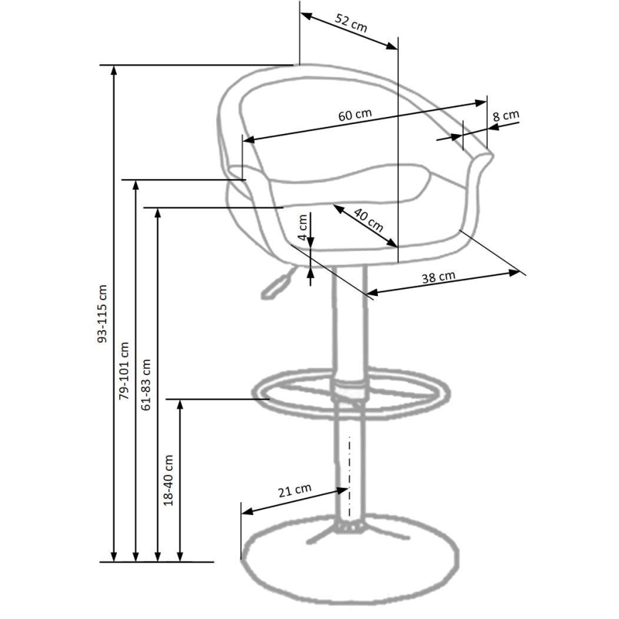 Barstol 115x60 cm vit/svart/skinande krom