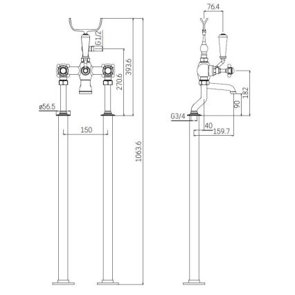 BATH DELUXE 28-108-01-60-00 - Fristående Badutrustning med kran AEROSKOBING 106,3 cm skinande krom