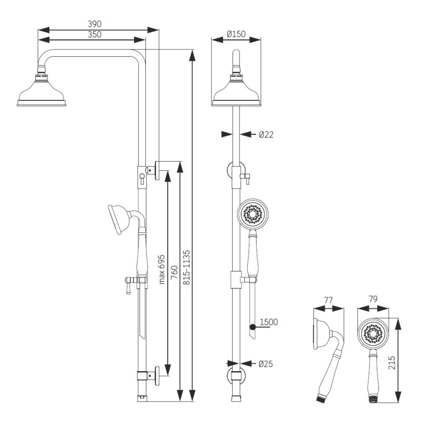 BATH DELUXE 31-120-04-64-00 - Dusch set AEROSKOBING glansig mässing