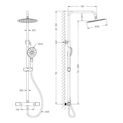 BATH DELUXE 31-120-07-60-00 - Duschset med termostatblandare DRAGOR i blank krom