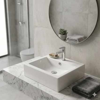Bathco 0010 - Tvättställ för bänkskiva BOLONIA 51 x 45,5 cm porslin/vit