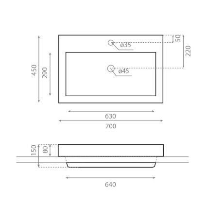 Bathco 0023 - Infällt tvättställ MANCHESTER 70x45 cm porslin/vit