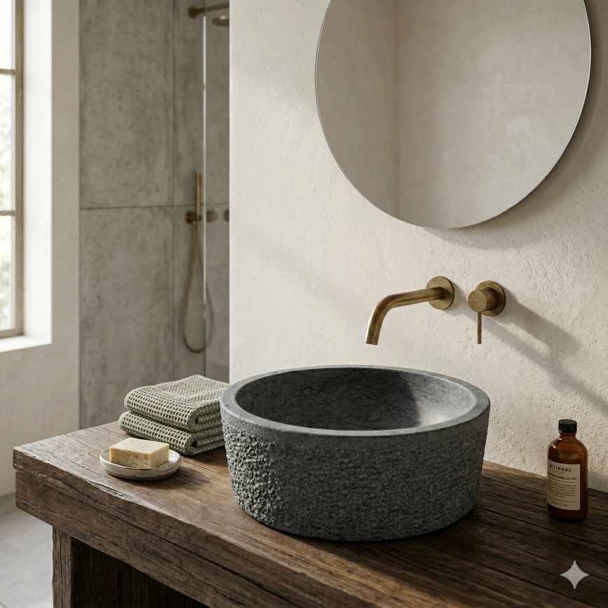 Bathco 00308 - Tvättställ för bänkskiva DUAL Ø 40,5 cm sten/grå