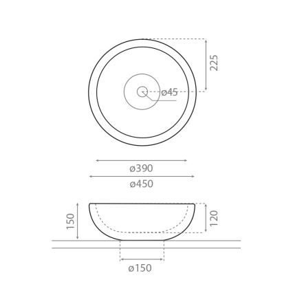 Bathco 00317 - Handfat för bänkskiva PUKET Ø 45 cm sten/grå