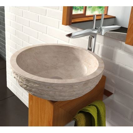 Bathco 00318 - Handfat för bänkskiva PUKET, Ø 45 cm, sten/beige
