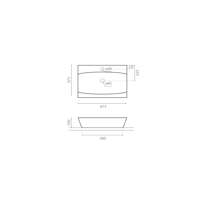 Bathco 0041 - Tvättställ för bänkskiva SARDINERO 61,5x37,5 cm porslin/vit