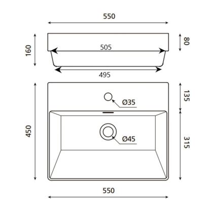 Bathco 0062 - Infällt tvättställ FUNCHAL 55x45 cm porslin/vit