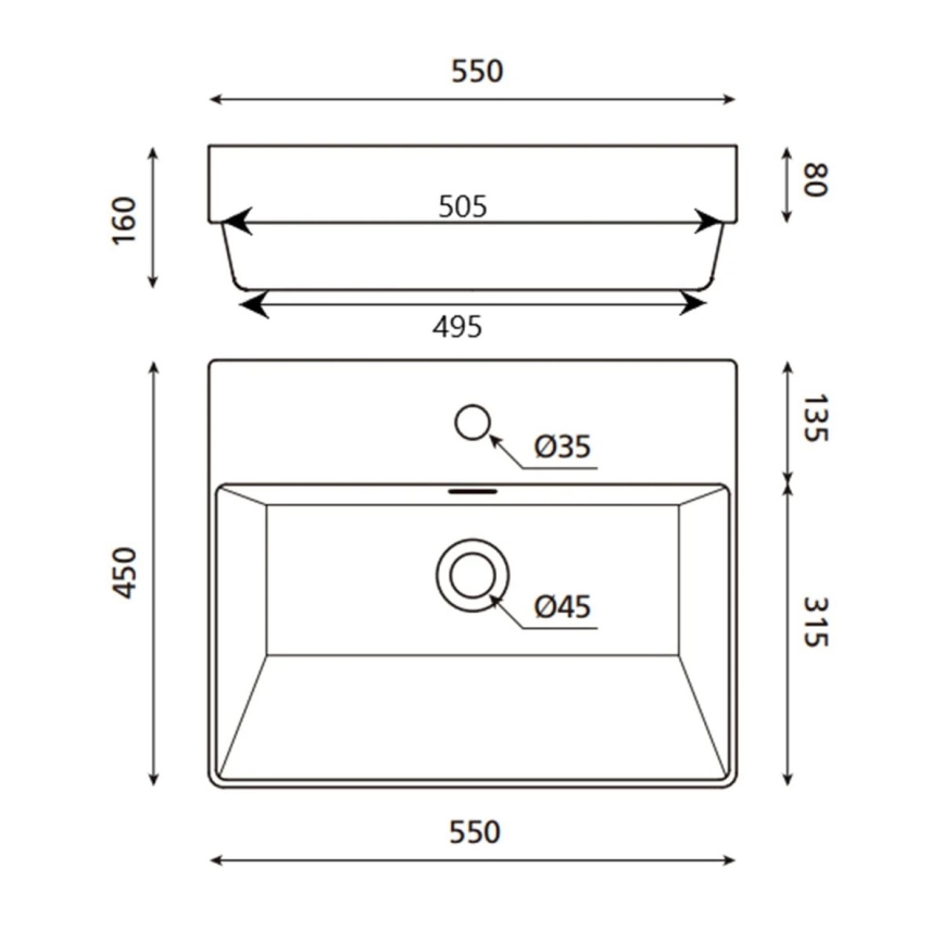 Bathco 0062 - Infällt tvättställ FUNCHAL 55x45 cm porslin/vit