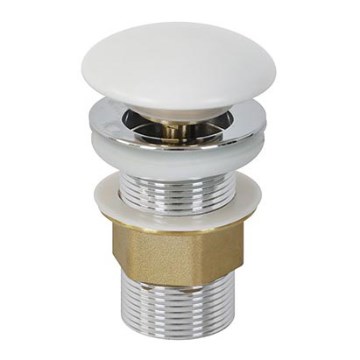 Bathco 0212MT - Tvättställsbottenventil utan överfyllnad, CLICK-CLACK, Ø 6 cm, blank krom/matt vit