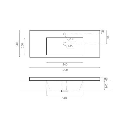 Bathco 0515 - Infällt tvättställ COLLOTO 100x40 cm harts/vit