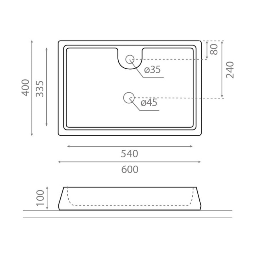 Bathco 4004 - Tvättställ för bänkskiva GALICIA 60 x 40 cm porslin/vit