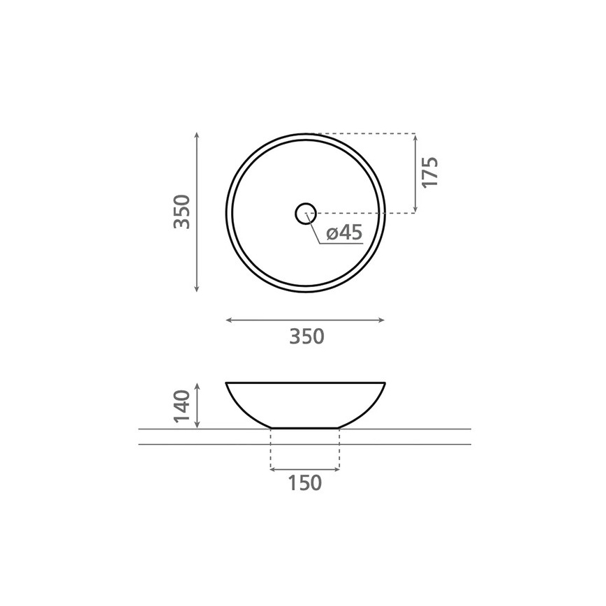 Bathco 4015 - Tvättställ för bänkskiva CASTELLON Ø 35 cm, porslin/vit