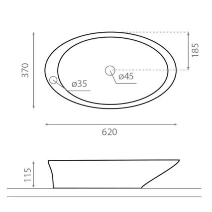 Bathco 4020 - PURE tvättställ för bänkskiva 62x37 cm porslin/vit