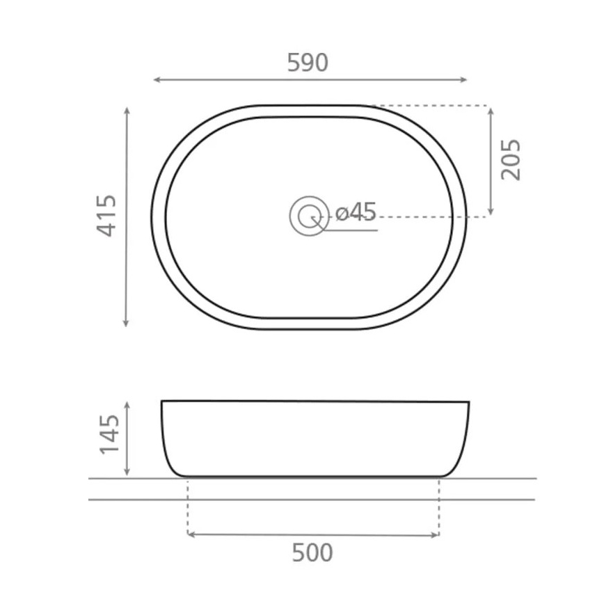 Bathco 4037 - Tvättställ för bänkskiva TOULOUSE 59x41,5 cm porslin/vit