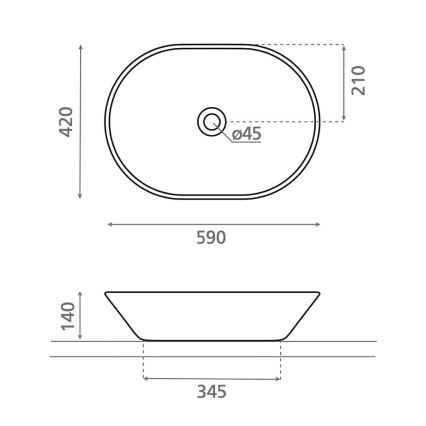 Bathco 4038 - Tvättställ för bänkskiva TOULOUSE 59x42 cm, porslin/vit