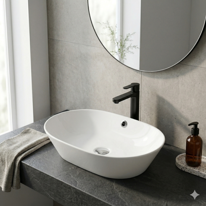 Bathco 4038 - Tvättställ för bänkskiva TOULOUSE 59x42 cm, porslin/vit