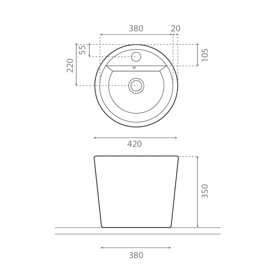 Bathco 4057 - Tvättställ för bänkskiva FLORENCIA Ø 42 cm porslin/vit