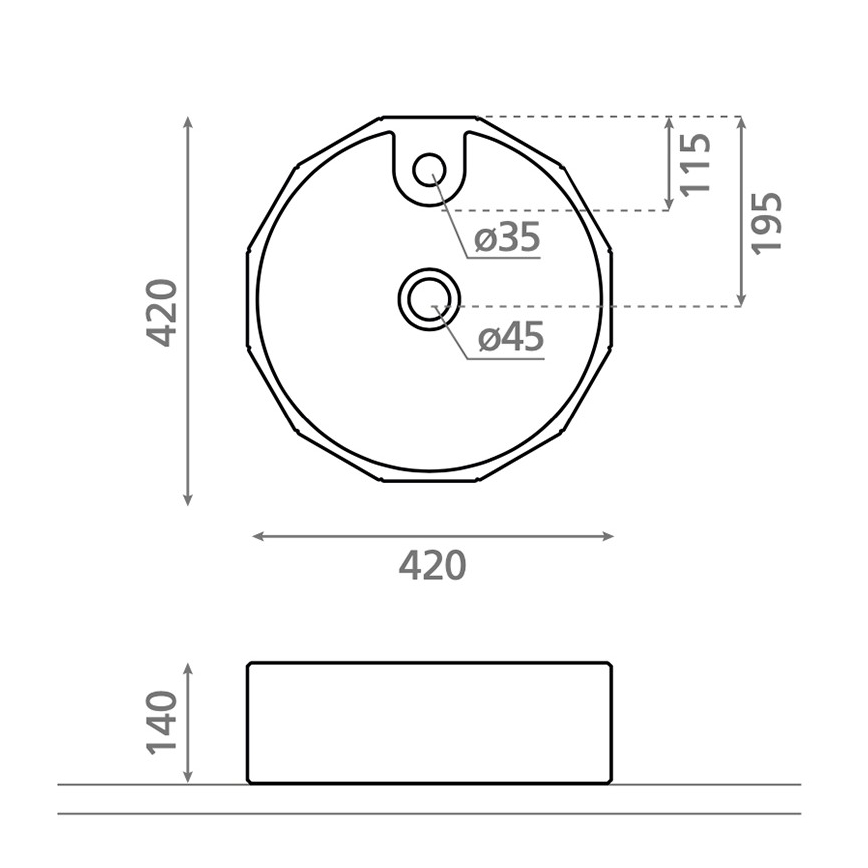 Bathco 4158 - Påliggande tvättställ CIRCUS Ø 42 cm, porslin/vit