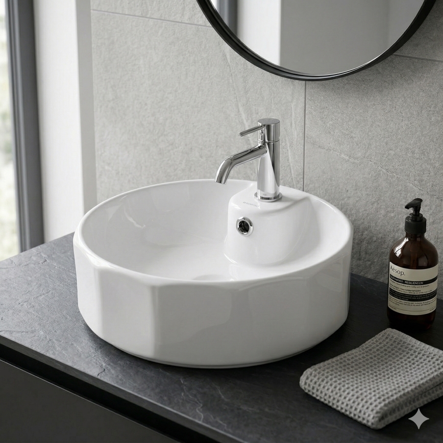 Bathco 4158 - Påliggande tvättställ CIRCUS Ø 42 cm, porslin/vit