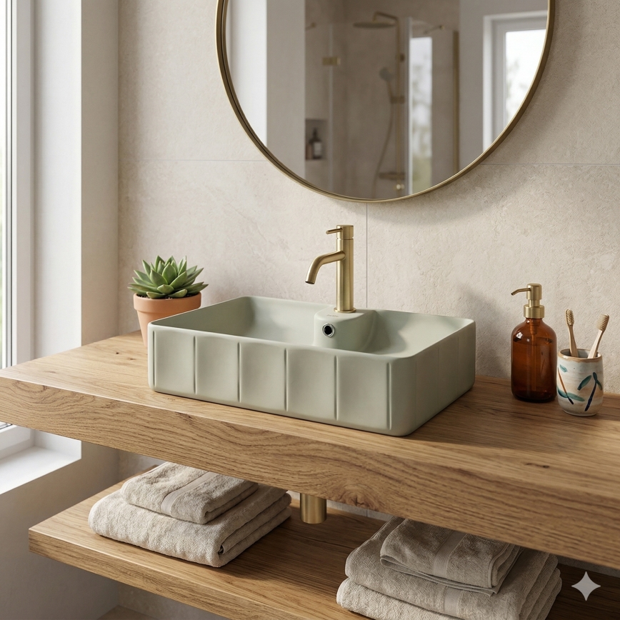 Bathco 4161 - Tvättställ för bänkskiva CIRCUS 61x40,5 cm porslin/beige