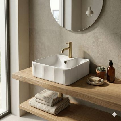 Bathco 4163 - Tvättställ för bänkskiva CIRCUS 40 x 40 cm porslin/vit