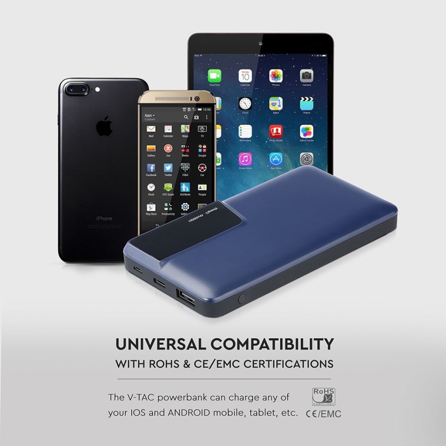 Batteriladdare med skärm 10000mAh/3,7V blå