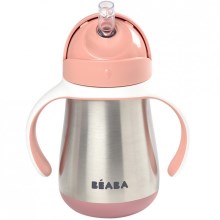 Beaba 913482BB - Thermo-insulated mug med en straw 250 ml rosa