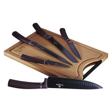 BerlingerHaus - Set med knivar i rostfritt stål 6st lila/svart med bambu skärbräda