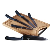 BerlingerHaus - Set med rostfria knivar med bambu skärbräda 6st blå/svart