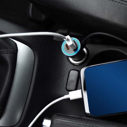 Billaddare Power Delivery 20W 12-24V/3A USB/C svart