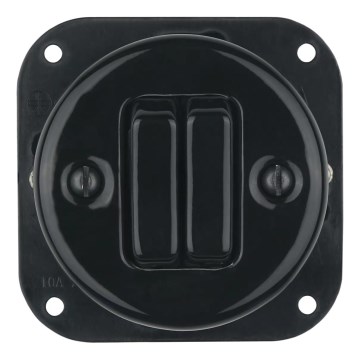 Bohemia-Design - Retro dubbel strömbrytare i porslin utan ram, nr. 6+6, svart