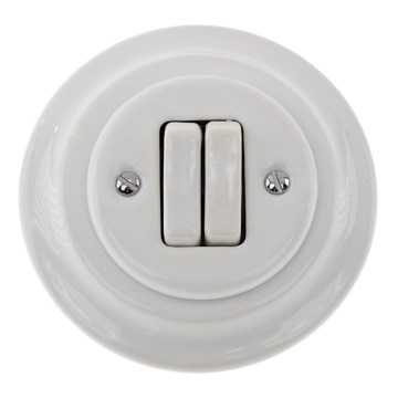 Bohemia-Design - Retro dubbelströmbrytare i porslin med ram nr. 5, vit