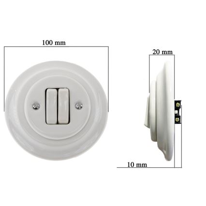 Bohemia-Design - Retro dubbelströmbrytare i porslin med ram nr. 5, vit