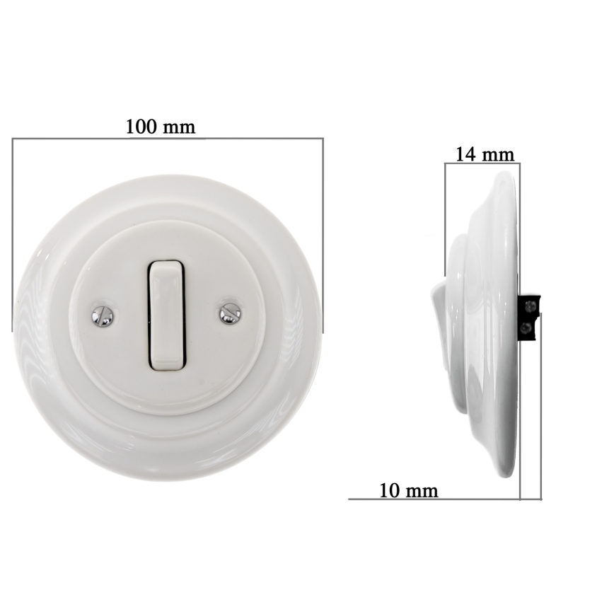 Bohemia-Design - Retro enkel strömbrytare i porslin med ram nr. 7, vit