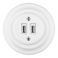 Bohemia-Design - Retro porslins-USB-ladduttag med ram 2x USB-A vit
