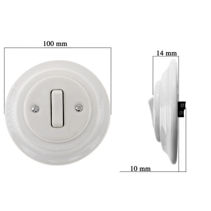 Bohemia-Design - Retro porslinsbrytare, enkel med ram för dörrklocka, vit