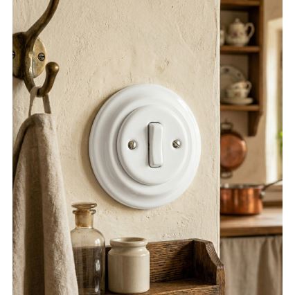 Bohemia-Design - Retro porslinsbrytare, enkel med ram för dörrklocka, vit