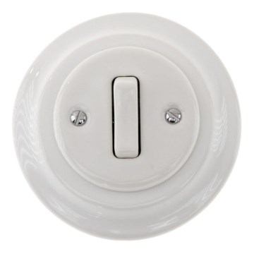 Bohemia-Design - Retro porslinsströmbrytare, enkel, med ram nr 1, vit