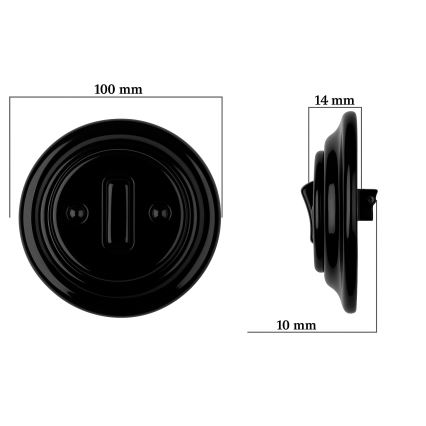 Bohemia-Design - Retro porslinsströmbrytare, enkel, med ram nr 6, svart
