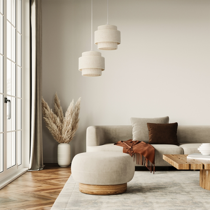 BOHO-hänglampa med sladd 2xE27/60W/230V vit