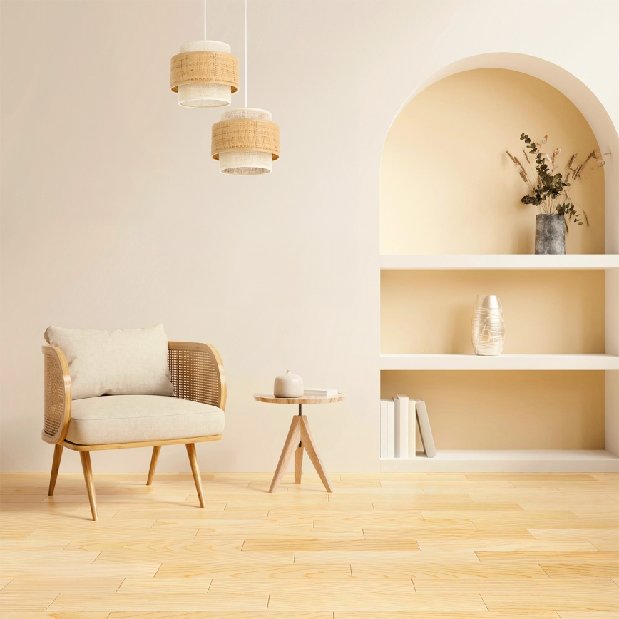 BOHO hänglampa på sladd 2xE27/60W/230V jute/krämvit