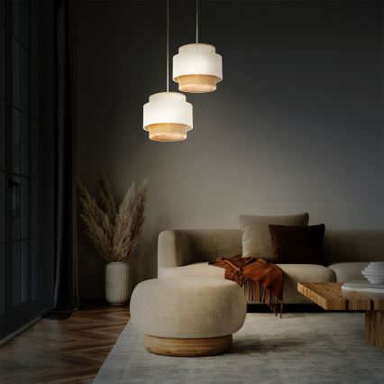 BOHO pendellampa på kabel 2xE27/60W/230V vit/jute