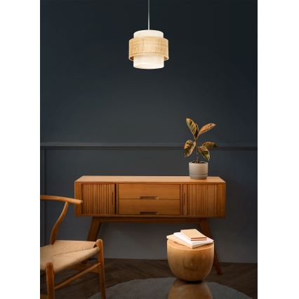 BOHO pendellampa på sladd 1xE27/60W/230V, Ø 20 cm, jute/krämvit