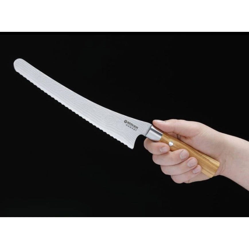 Böker - Brödkniv i damaskusstål DAMAST OLIVE 23,5 cm, olivträ